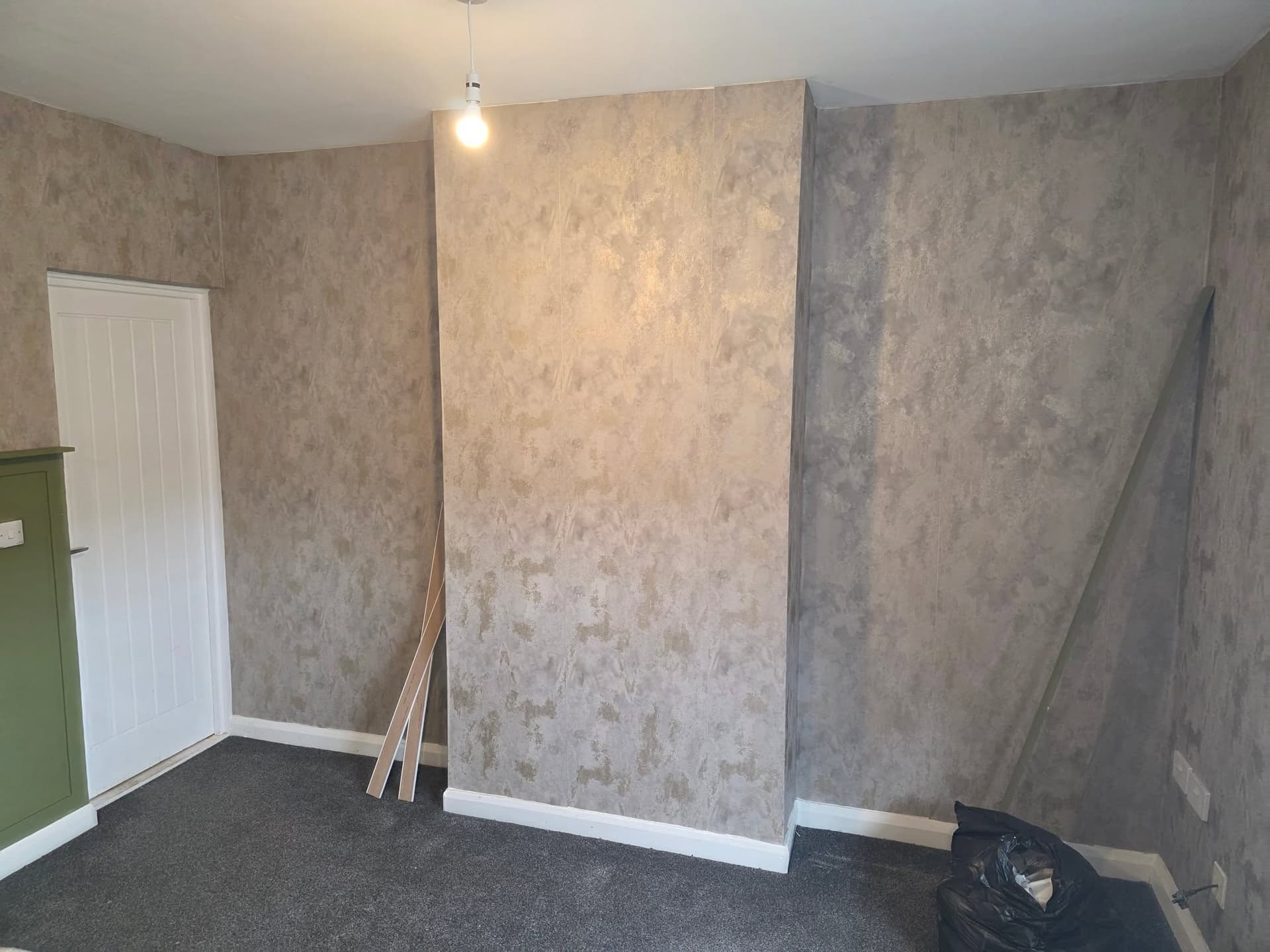 Wallpapering — metallic finish chimney breast